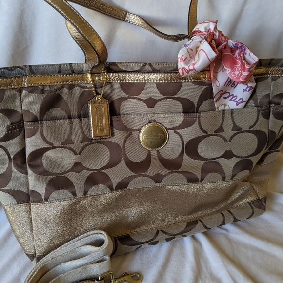 Coach Handbags - Coach Signature Canvas Large Tote Brown